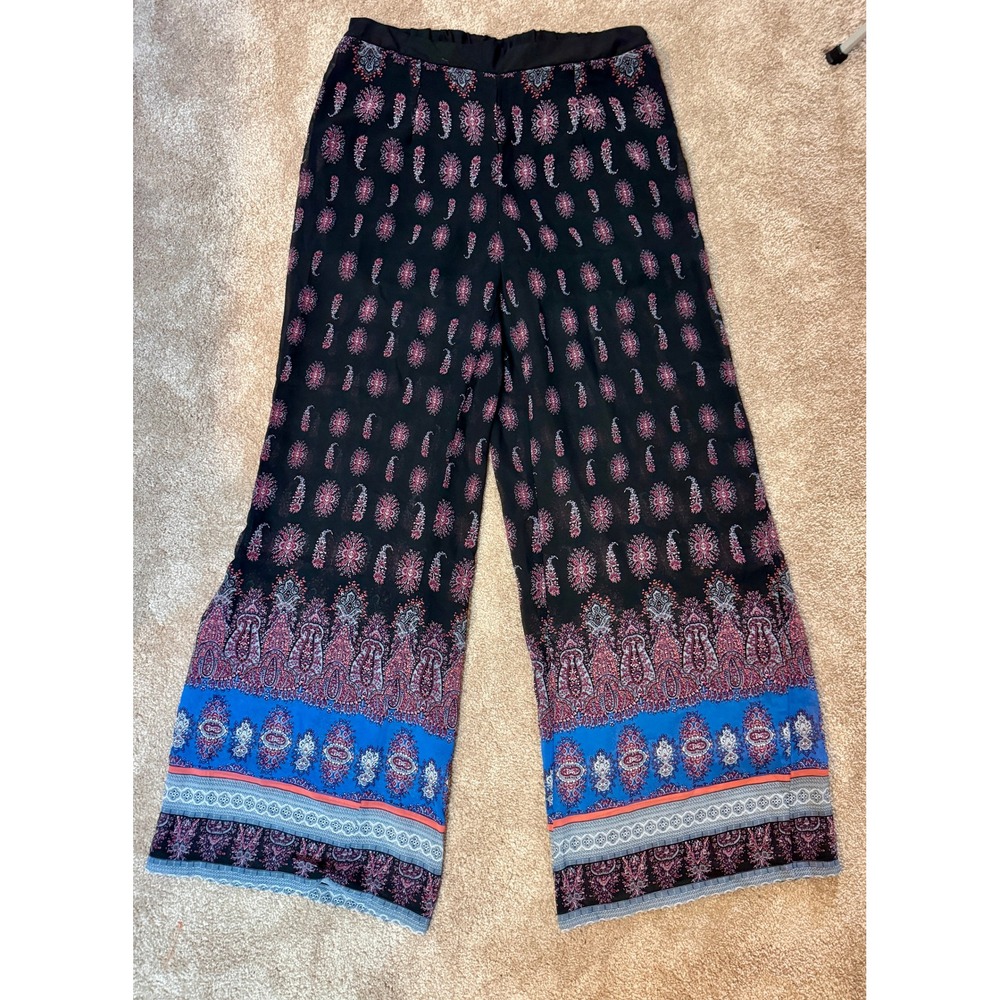 Twenty-Six Collections Black Paisley‎ Wide Leg Boho Palazzo Pants Women's L
